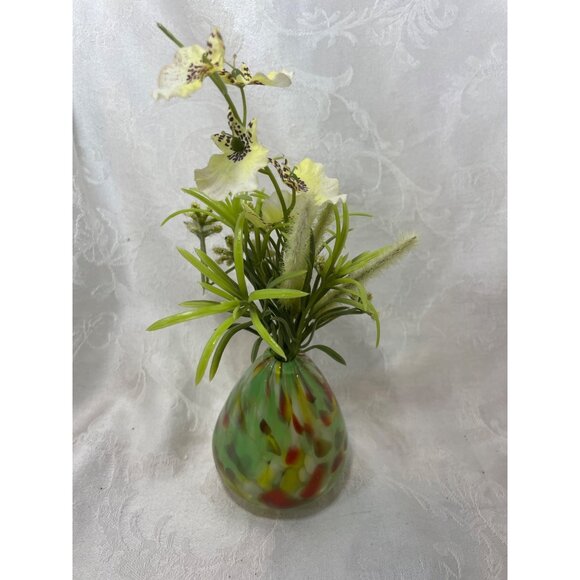 Art Glass Confetti Weed Pot Swirled HANDBLOWN Green Orange White Yellow Reds - Picture 6 of 7